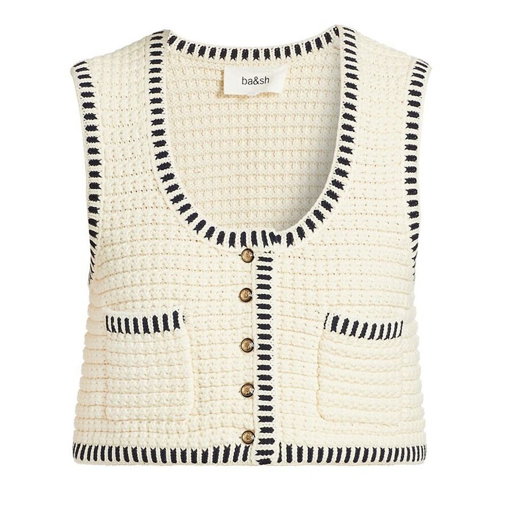 Ba&sh Tipped Beige Gustave Cardigan Vest Size S